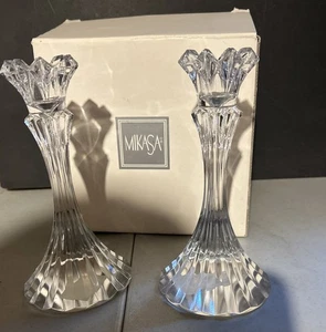 Mikasa Skyline Vintage Crystal Candle Holders Pair 7” - With Original Box - Picture 1 of 7