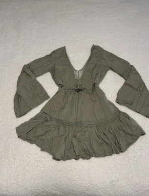 Forever 21 Women Olive Green Boho Tiered Crochet Mini Dress - Image 1 of 4