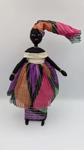 Vintage schwarz afrikanischer Senegal traditionelle Volkskunst handgefertigte Stoff Stoff Stoffpuppe - Bild 1 von 9