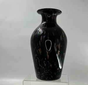Black Art Glass Vase with Gold Fleck Speckled Design Hand Blown Home Decor - Picture 1 of 10