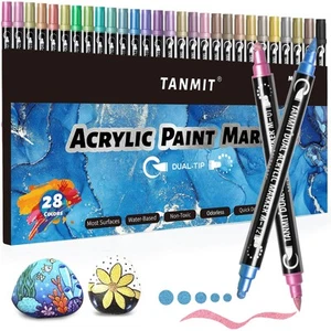 28 Metallic Colors Acrylic Paint Markers Dual Tip 1 Count (Pack of 28) - Picture 1 of 7