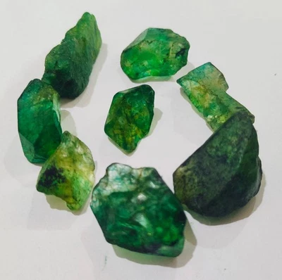 Loose Gemstone Certified Natural Green Emerald Uncut Rough 444.78 8Pcs A032 - image 1 of 4