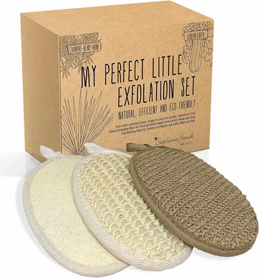 BESUCHE DEN STEPHANIE FRANCK BEAUTY-STORE Stephanie Franck Beauty Bade-Set ? 3 Peeling-Handschuhe aus Luffa, Sisal und