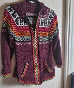 Peru Soft  Small Alpaca Wool Ladies Zip Hoodie Boho Hippie Art To Wear No Tags - Picture 1 of 13