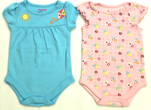 Girls 0-3 Months 2 Bodysuit / Romper NWOT Garanimals Blue-Kite Sun & Pink Floral