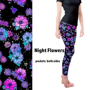 Night Flowers Leggings with Pockets - Picture 1 of 7