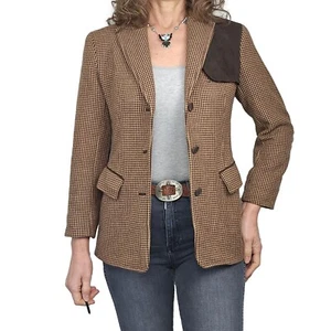 Chaqueta de equitación LAFAYETTE 148 talla 4 blazer mujer pata de gallo lana gamuza parche - Imagen 1 de 21