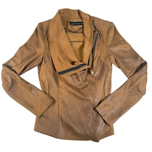 Zara Women’s Faux Suede Waterfall Jacket Women’s XS Brown Moto Biker Boho Chic - Picture 1 of 8