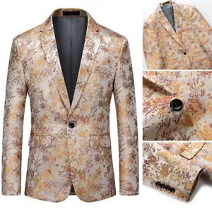 Men Floral Jacquard Dinner Coat Suit Jacket Dress Blazer Party Stage Costume - Picture 1 of 9