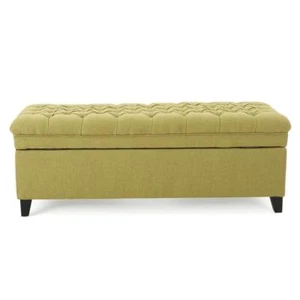 Noble House Bench Storage Flip Top Polyester Upholstered Tufted Fabric Green - Picture 1 of 9