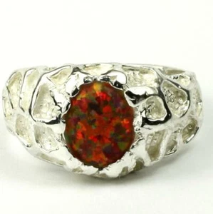 Anillo pepita de plata esterlina 925 para hombre, ópalo marrón rojo creado, SR168 - Imagen 1 de 5