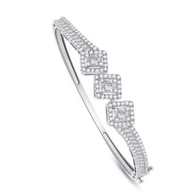 Brazalete Brazalete Racimo Forma Cuadrada Oro Blanco Real 10K Diamante Natural 2.4 CT Foto 1 de 4