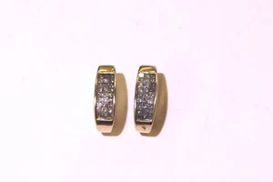 14k yellow gold Invisible Princess 1.00ct Diamond Bezel Set Earrings estate 5.2g - Picture 1 of 5