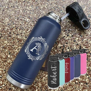 Custom Order. Personalized Sport Water Bottle Large Laser Engraved Stainless - Picture 1 of 19