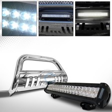 Fits 06-10 Hummer H3 Chrome Bull Bar Bumper Grille Guard+120W LED Fog Light