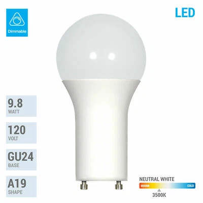 SATCO 9.8W =60W Dimmable A19 LED 35K Neutral White Frosted Twist Lock GU24 Base Bulb