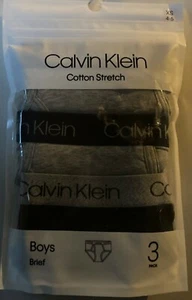 NIP CALVIN KLEIN BOYS 2 GRAY 1 BLACK BRIEF UNDERWEAR SIZE X/SMALL 4-5  - Picture 1 of 2