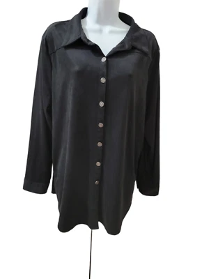 NUEVO CON ETIQUETAS | Blusa Camisa Blusa BonWorth Mujer Negra Imitación Gamuza Botón Frontal | Pequeña Grande Foto 1 de 4