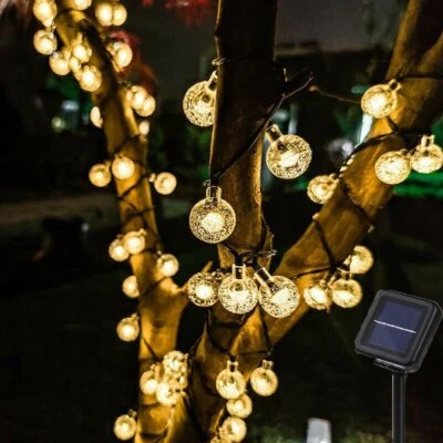 Warm White Solar String Fairy Lights Crystal Ball Garden Patio Lawn Yard Lamp - Image 1 of 4