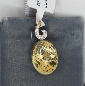 Cuarzo Limón Forma Ovalada Cuadros Corte con Diamantes Colgante Oro Amarillo 14K - Imagen 1 de 2