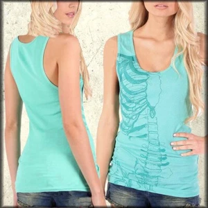 Iron Fist Caged Rib Ribcage Skeleton X-Ray Pop Art Womens Tank Top Green NEW - Picture 1 of 4