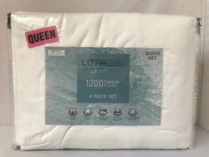 Ultra Cool Sateen 1200 Tc 4 Piece Queen Sheet Set White - Picture 1 of 4