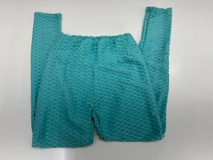 New Mix Womens Leggings Size Large/XL Light Blue Ruched Honeycomb - Picture 1 of 11