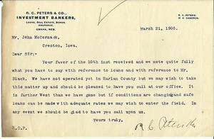 1905 Letterhead PETERS INVESTMENT BANKERS Omaha Nebraska Creston Iowa - Picture 1 of 2