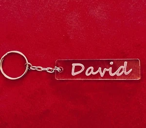 Personalised customised Acrylic Keyring Free Engraving Rectangle Shape Metal Rin - Picture 1 of 3