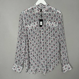 Rag & Bone Womens Top Large White Luisa Pocket Printed Floral Button Down Blouse - Picture 1 of 14