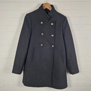 Zara Womens Double Breasted High Collar Wool Blend Black Coat Size Medium UK - Picture 1 of 11