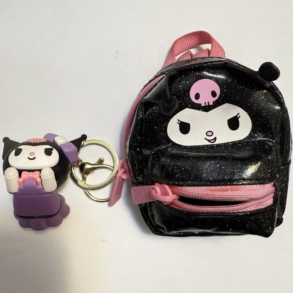 Set! Sanrio Kuromi Figure & Mini Backpack Keychain Bag Charm Hello Kitty Black - Image 1 of 4