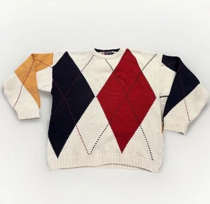 Vintage Chaps Ralph Lauren Sweater Men's Large Argyle Cotton 90s Preppy Grandpa - Picture 1 of 6
