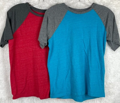Two Urban Pipeline Ultimate SuperSoft Large Husky Shirts Red Blue Gray Raglan - Image 1 of 4