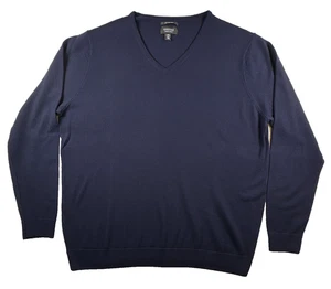 Nordstrom Mens XXL 100% Merino Wool V-Neck Sweater Navy Blue Italian Merino Soft - Picture 1 of 10