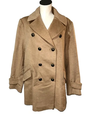 Larry Levine Women’s Vintage NWT Wool Coat size XL Camel Double Breasted - Image 1 of 4