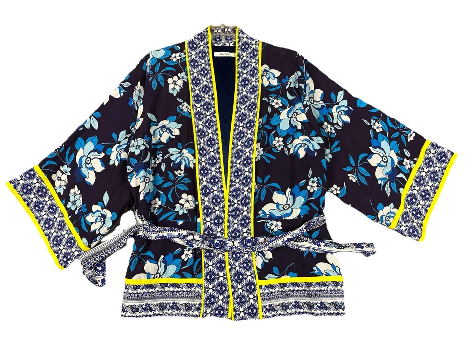 Bata Robert Graham Mezcla Seda Floral Geométrica Azul Amarillo Atada Damas L-XL Foto 1 de 4