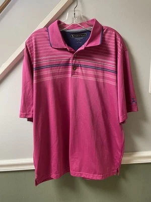 Pebble Beach Performance Men's Golf Polo Shirt Pink Striped, Short Sleeve - Image 1 of 3