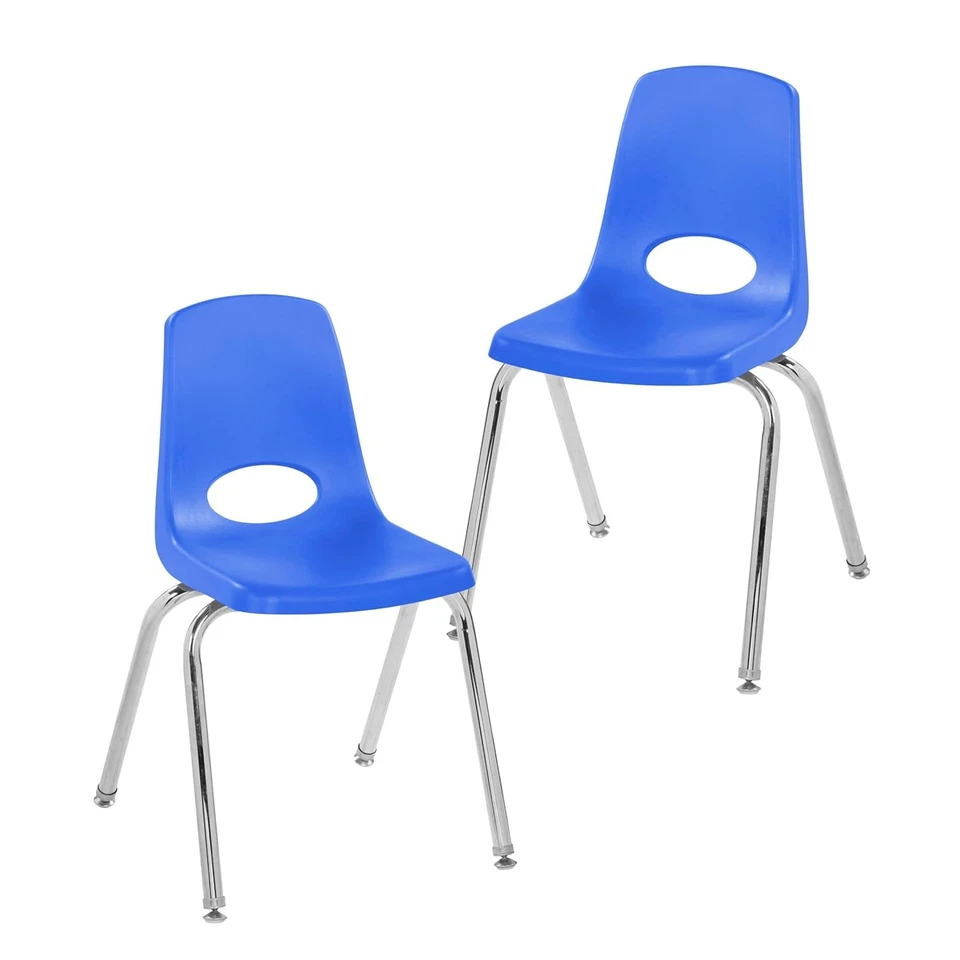 Silla apilable escolar FDP 16" asiento de estudiante patas de acero cromado 2pk azul Foto 1 de 1