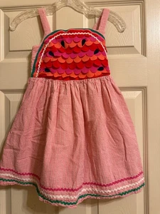 Mini Boden Dress Watermelon Pink and White Stripes Girls Size 7/8 - Picture 1 of 3