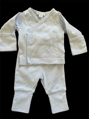 Kissy Kissy EUC Blue/White Stripe Pima Cotton Kimono Top & Pants-Newborn - Image 1 of 4