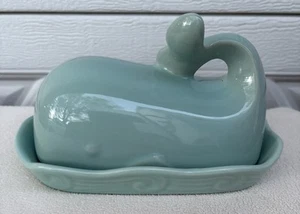 Creative Co-op Stoneware Whale Shaped Butter Dish With Lid Aqua Blue MINT - Picture 1 of 10