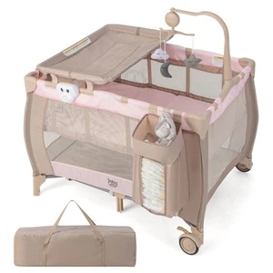 Portable Baby Playard Nursery Center Crib Bassinet w/ Music Box & Hanging Toys - Picture 1 of 8