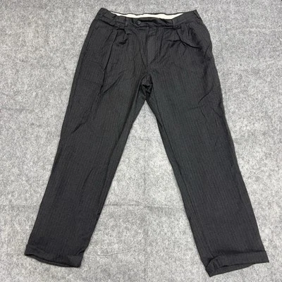 Pantalones Brooks Brothers Para Hombre 38x32 Negros Rayas Lana Puños Plisados Pantalones LEER* Foto 1 de 4