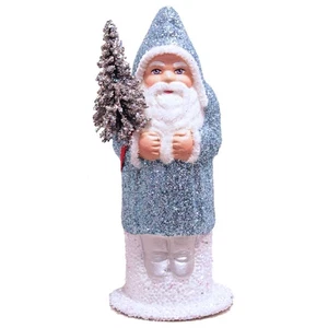 Ino Schaller Papá Noel en Abrigo Brillo Azul Hielo con Árbol Plateado Papel Maché Alemán - Imagen 1 de 1