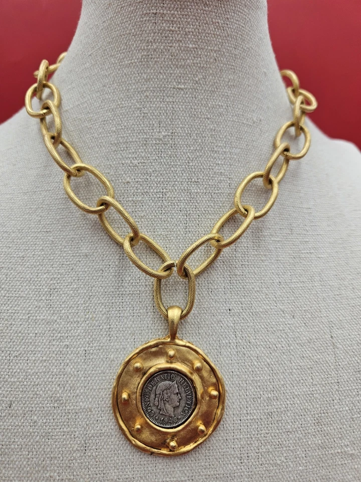 Susan Shaw Goldtone Coin Pendant Necklace - Image 1 of 4