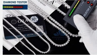 Collar de cadena de tenis de plata MOISSANITA REAL de 3-6,5 mm color VVS D - pasa probador Foto 1 de 4