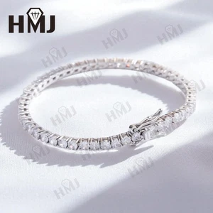 2.5-4mm Full Moissanite Wedding 18K White Gold Plated Tennis Bracelet Round Cut - Picture 1 of 21