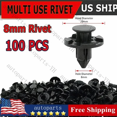 100pcs Bumper Clips 8mm Plastic Rivet Fastener Mud Flaps Fender Push for NISSAN - Image 1 of 4