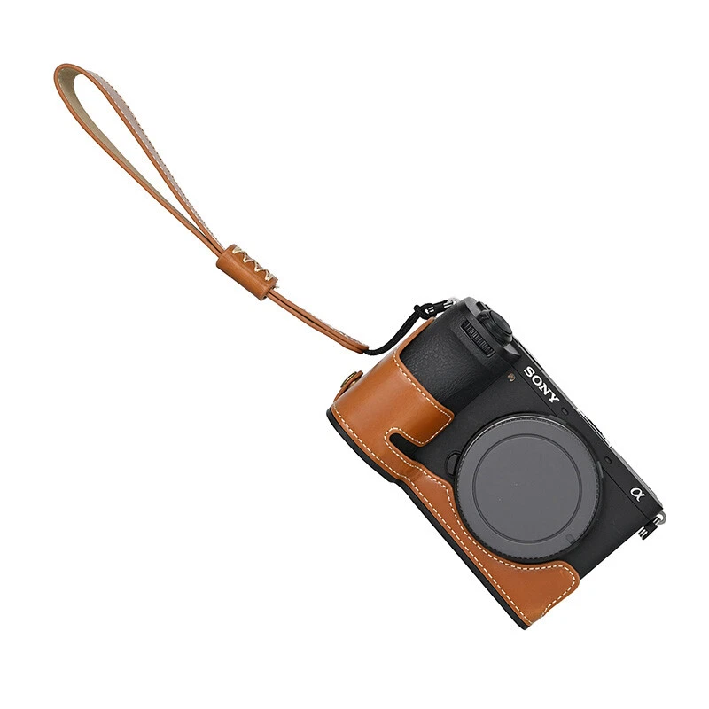 Media funda de cuero para cámara Sony A6700 empuñadura protectora con correa Foto 1 de 1